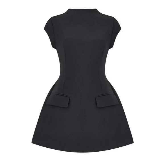 Cap Sleeve Elegant A Line Mini Dress in Black - Picture 4 of 7